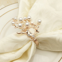Anel de guardanapo de metal, anel de guardanapo com pérolas douradas rosas, 10 unidades 2024 - compre barato