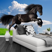 Custom Photo Mural Wallpaper 3D Stereoscopic Black Horse Leaps Wall Mural Blue Sky Wall Paper Living Room Sofa TV Background 2024 - buy cheap