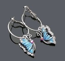 Lovely gift Gift Bags Wholsales Crystal rhinestones Blue Glaze Butterfly pendant earrings fashion Jewelry Woman 2024 - buy cheap