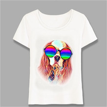 Fashion Women T Shirts Cavalier King Charles Spaniel Neon Dog Sunglasses T-Shirt Casual Tops Hipster Girl Tees Harajuku 2024 - buy cheap