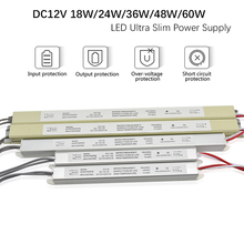 Fonte de alimentação led ultra fina, transformadores de condução para fitas led de 12v, 18w, 24w, 36w, 48w, 60w