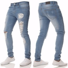 Calça jeans masculina, casual, skinny, preta, sólida, rasgada, jaqueta, com buraco do joelho, para homens, imperdível 2024 - compre barato