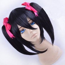 LoveLive! Love Live Nico Yazawa Niko Short Black Ponytail Heat Resistant Hair Cosplay Costume Wig + Bow Hairpins 2024 - buy cheap