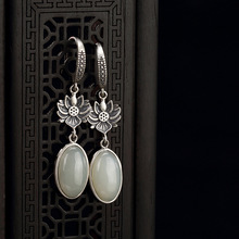 New Fashion silver S925 pure silver lotus lotus natural wild field jade white jade retro female jog earring ear jewelry 2024 - buy cheap