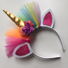 10pcs Rainbow Unicorn Horn Hairband Kids Chiffon Unicorn Headbands Glitter Hairband Easter Bonus for Party Gift Hair Accessories 2024 - buy cheap