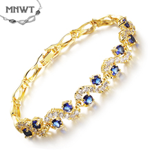 MNWT-Pulseras de cristal azul de lujo para boda, pulsera de oro de circonita AAA, brazaletes de moda, joyería femenina 2024 - compra barato