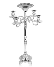 H83/63cm 5arm candelabro de prata casamento castiçal decoração do casamento castiçais lanternas de vela casamento vaso de flores zt078 2024 - compre barato
