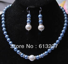 Free Shipping Perfect Round Beads 8-12MM Blue Shell simulated-pearl Necklace Earring Jewelry Set 18inch YE00001 2024 - buy cheap