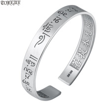 Handmade 999 Silver Tibetan Six Words Cuff Bracelet Pure Silver OM Mantra Bangle Solid Silver Bracelet Women Jewelry Gift 2024 - buy cheap