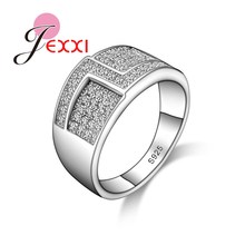 Trendy Simple Style  Silver  Stamp Wedding Jewelry Zircon Rhinestone Women Engagement Propose Finger Rings 2024 - buy cheap