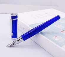 Fuliwen caneta tinteiro de folha de bordo, azul puro, caneta tinteiro fina para escrita e presente, escritório de negócios, material escolar para casa e escritório 2024 - compre barato