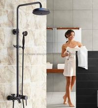 Bathroom Wall Mount Black Brass Rainfall Shower Faucet Set with Handshower + Tub Spout Brs345 2024 - buy cheap