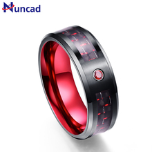Nuncad anel de aço de tungstênio, preto, 8mm de largura, 3.0mm de grosso, com fibra de carbono vermelho embutido, para presente de casamento, tamanho 7 a 12 2024 - compre barato
