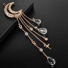 Women Clip Moon Rhinestone Crystal Pendant Pin Tassel Long Chain Beads Hairpin Ladies Hair Jewelry Hair clip drop Wedding 2024 - buy cheap