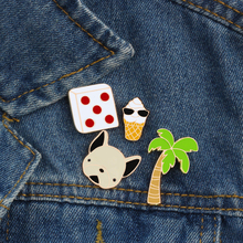 4 pçs/set Dice Cão Dos Desenhos Animados Sorvete Esmalte Pinos Broche Bonito Praia Coqueiro Jaquetas Jeans Hat Lapela Pin Jóias emblema Do Metal 2024 - compre barato