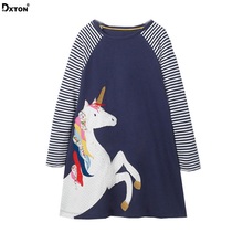 Dxton-vestido de unicornio para niñas, ropa de manga larga, Otoño, dibujos animados, 2-8 años, 2018 2024 - compra barato