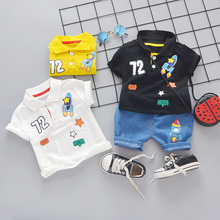 Boy summer suit 2019 new children's clothes lapel T-shirt + pants Boys Clothing Set  2 piece Kids casual clothes 2024 - buy cheap
