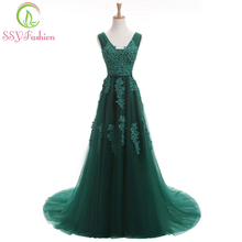 Robe De Soiree SSYFashion Sexy Backless Long Evening Dresses The Bride Elegant Banquet Green Lace V-neck Formal Party Gown 2024 - buy cheap