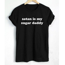 Сатана мой сахара и «Я люблю папочку», футболки размера плюс Для женщин мужчин, забавные хипстерские повседневные футболки Топы Футболка женская рубашка Mujer 2024 - купить недорого
