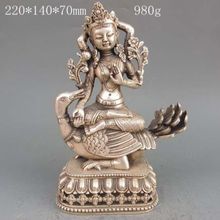 Tibet Buddhism silver 4 Arms Chenrezig Buddha Kwan-Yin Tara Ride Duck buddha Statue metal handicraft 2024 - buy cheap