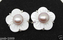 Natural 6-7mm purple Freshwater Pearl Shell Flower 925  Silver Earrings 2024 - buy cheap
