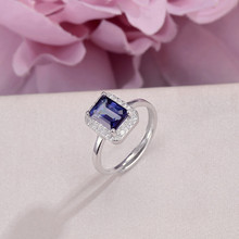 Anéis para mulheres, joias finas sólidas, s925, prata 8*6mm, tamanhos separados, pedra preciosa retangular azul natural, bijuteria 2024 - compre barato