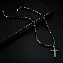Модное ГОРЯЧЕЕ черное гематитовое ожерелье с магнитной терапией для исцеления украшения для здоровья, подвеска-крест 2024 - купить недорого