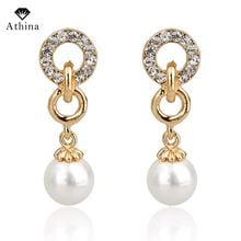 Gold Color Stud Round Earrings For Women Crystal Pearl Jewelry Fashion Wedding Long Earrings SER140225 2024 - buy cheap