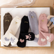 Meias japonesas com orelhas de gatinho e bordados, meias de harajuku para mulheres, meias de inverno, espessamento do coral e veludo 2024 - compre barato