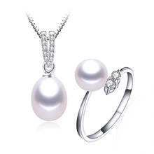 Wholesale freshwater pearl jewelry set for women fashion water drop pearl pendant with adjustable ring 925 silver jewelry 2024 - buy cheap