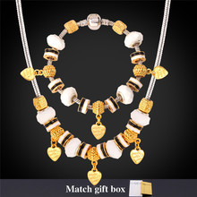 European Style DIY Jewelry Set Heart Necklace And Bracelet Gold Color Crystal Glass Bead Fashion Jewelry Gift For Women NH864 2024 - buy cheap