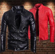 Куртка мужская кожаная с ромбовидным узором, свободная жаккардовая верхняя одежда с воротником-стойкой, кожаный пиджак в повседневном стиле 2024 - купить недорого