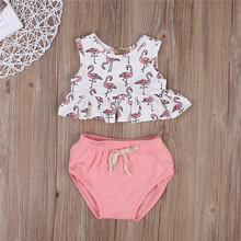 2pcs/Set 2019 Cute Newborn Infant Baby Girl Clothes Sleeveless Flamingo Ruffles T-shirt +Bloomer Bottoms Shorts Outfits Sunsuit 2024 - buy cheap