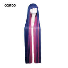 ccutoo Panty & Stocking 120cm/47" Female Long Straight Pink blue Mix Flat Bangs Synthetic Hair Cosplay Full Wigs 2024 - buy cheap