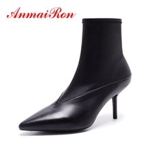 AnmaiRon Women  short boots lady pointed toe real leather sewing zipper ankle boots women shoes Big size 34-40 ZYL1225 2024 - compra barato