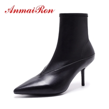 AnmaiRon Women  short boots lady pointed toe real leather sewing zipper ankle boots women shoes Big size 34-40 ZYL1225 2024 - buy cheap