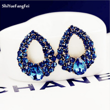 NEW Women Fashion Jewelry Style Blue Colour Earrings Handmade Rhinestone sweet stud crystal Studs earrings for women girl 2024 - buy cheap