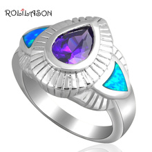 Birthday gifts Wholesale & Retail Zircon Crystal Blue fire Opal silver plated fashion jewelry Rings USA sz #7.5 #7 OR505 2024 - buy cheap