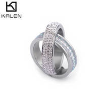 KALEN Unique Rings For Women Color Stainless Steel Anillos Mujer Trendy Rhinestone & Crystal Interlocking Rings Femme Jewelry 2024 - buy cheap