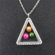 Geometric Glass 50cm Steel Chain Necklace for 8/10mm Beads Pearl Memory Photo Locket Pendant Necklace 2024 - buy cheap