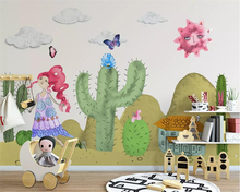 Beibehang-papel tapiz personalizado de dibujos animados para niños, mural 3d para pared de sala de estar, planta de cactus pintada a mano, nórdico 2024 - compra barato