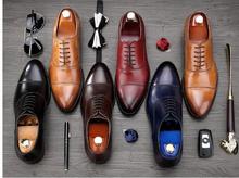 Sapatos Masculinos feitos à mão Plana calcanhar de couro Genuíno Sapato Vestido Formal Moda Homem Quente Sapatos Derby 2024 - compre barato
