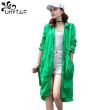 UHYTGF Women summer trench Coats Female Long Sun protection tops Hooded Long Sleeve Tops Cardigan Thin trench Coats Ladies X271 2024 - buy cheap