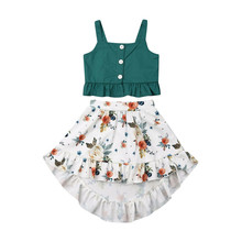 Beach Style Kids Baby Girl Outfits Summer Clothes Sets Sling Button Crop Tops Tops Floral Ruffles Skirts 2Pcs Girl Clothing 1-5Y 2024 - buy cheap