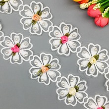 2 yards Vintage Cotton Pearl Rose Flower Lace Trim Ribbon Fabric Embroidered Wedding Dress Handmade DIY Sewing Supplies Craft 2024 - buy cheap