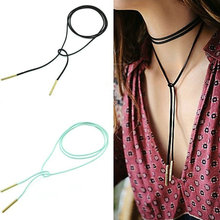 Elegant Fashion Long Black Brown Leather Rope Copper Tube Choker Collar Necklace Women Collier Bijoux Accessories Chain Jewelry 2024 - buy cheap
