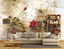 Mural personalizado 3d, mural de lótus, pintura a óleo, hotel, restaurante, bar, sala de estar, sofá, tv, parede, quarto, papel de parede 2024 - compre barato