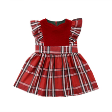 Xmas Sweet Pretty Toddler Baby Girls Party Dress Petal Sleeve Plaid Patchwork Knee-Length A-Line Dress Outfit 6M-5Y 2024 - buy cheap
