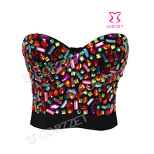 Hot Sale Brand Women Sexy Clubwear Punk Strapless Overbust Push Up Studded Bralet Top Beaded Short Bustier Bra For Party Prom 2024 - buy cheap