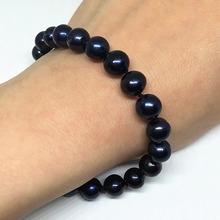 Unique black freshwater cultured pearl 7-8,8-9mm natural approx round beads bracelet high grade jewelry 7.5inch B1524 2024 - buy cheap